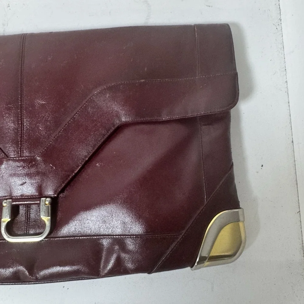 Lou Taylor Purse‎ Red Handbag Messenger Leather VTG Pop Up Hinged Mirror Italy
